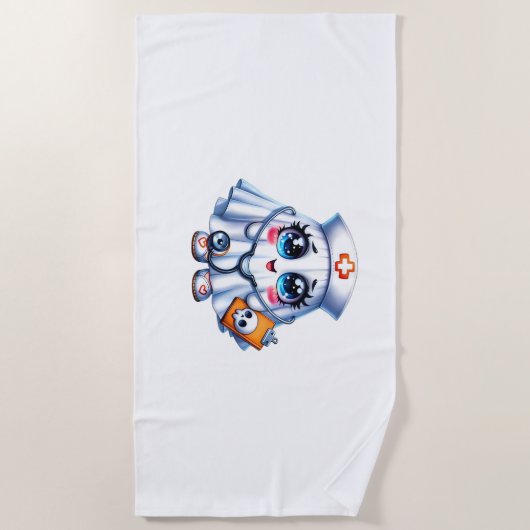 Schattigee Halloween-geest in een verpleegstersuni Strandlaken (Voorkant)