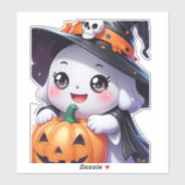 Schattigee Halloween-geest met pompoen Sticker (Vel)