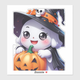Schattigee Halloween-geest met pompoen Sticker