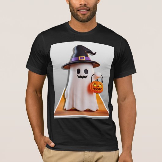 Schattigee Halloween-geest met pompoen T-shirt (Voorkant)