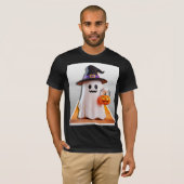 Schattigee Halloween-geest met pompoen T-shirt (Voorkant volledig)