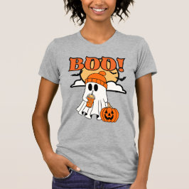 Schattigee Halloween-geest nipt op een ijslatte T-shirt