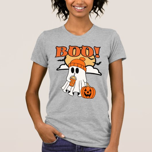 Schattigee Halloween-geest nipt op een ijslatte T-shirt (Voorkant)