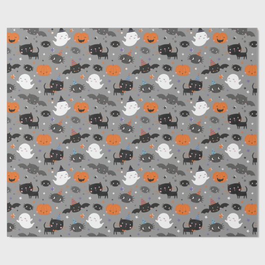 Schattigee Halloween Geesten, Katten, Vleermuizen Cadeaupapier (Vlak)