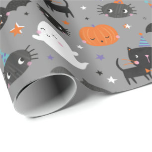 Schattigee Halloween Geesten, Katten, Vleermuizen  Cadeaupapier