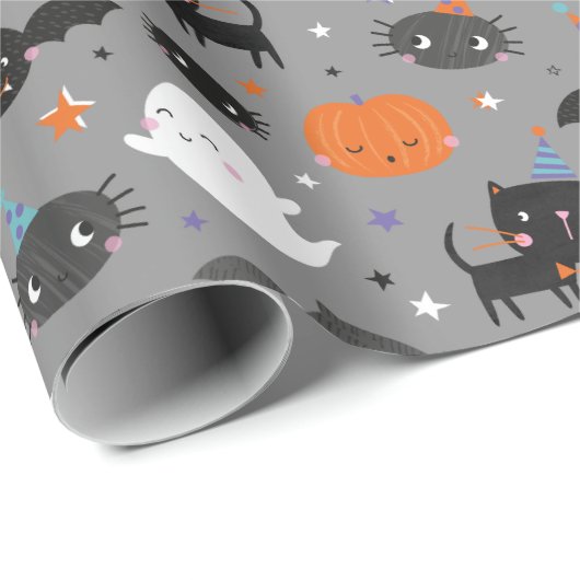 Schattigee Halloween Geesten, Katten, Vleermuizen  Cadeaupapier (Rol Hoek)