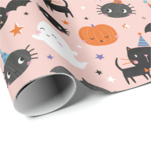 Schattigee Halloween Geesten, Katten, Vleermuizen  Cadeaupapier