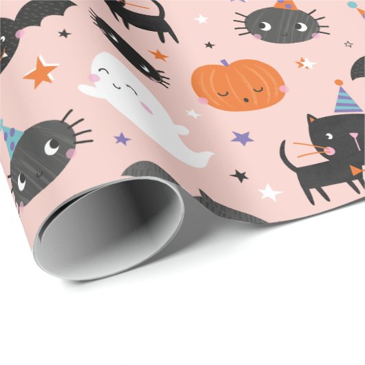 Schattigee Halloween Geesten, Katten, Vleermuizen  Cadeaupapier (Rol Hoek)