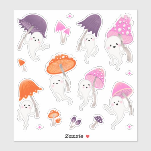 Schattigee Halloween Geesten met Paddenstoelen Sti Sticker (Vel)