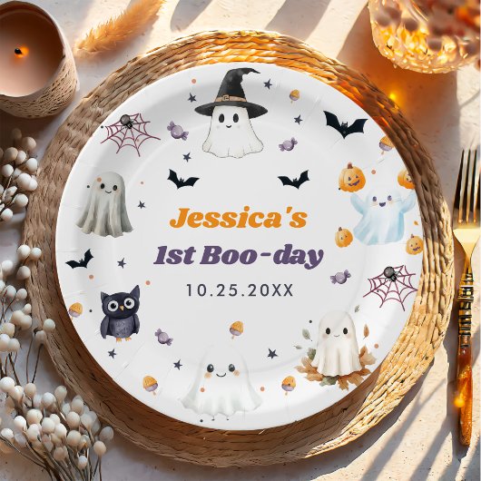 Schattigee Halloween Ghost 1e Verjaardagsfeest Papieren Bordje