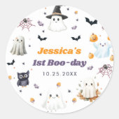 Schattigee Halloween Ghost 1e Verjaardagsfeest Ronde Sticker (Voorkant)