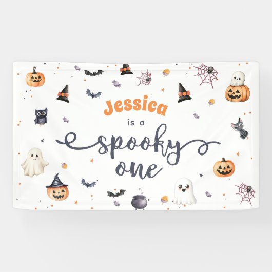 Schattigee Halloween Ghost 1e Verjaardagsfeest Spandoek (Horizontaal)