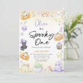 Schattigee Halloween Ghost 1st Boy Verjaardag Kaart (Staand voorkant)