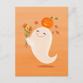 Schattigee Halloween Ghost and Flowers Oranje Brie Briefkaart