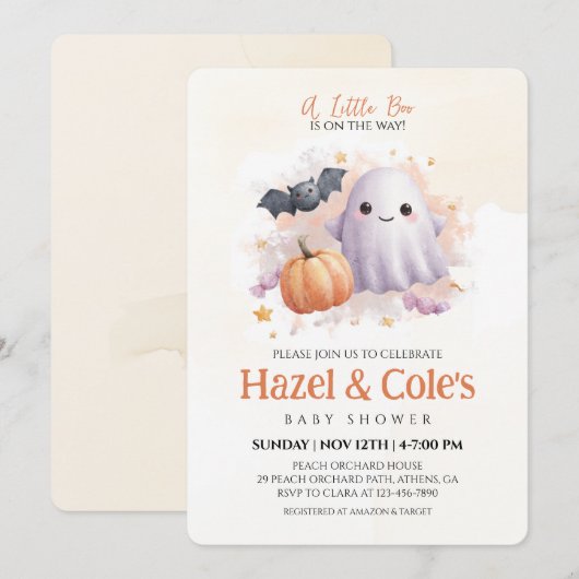 Schattigee Halloween Ghost Baby shower Uitnodiging (Voorkant / Achterkant)