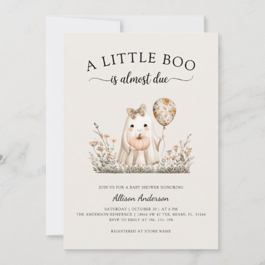 Schattigee Halloween Ghost Baby shower Uitnodiging (Voorkant)