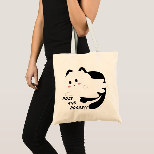 Schattigee Halloween Ghost Black Cat Boo Tote Bag (Voorkant (product))