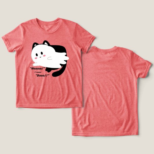 Schattigee Halloween Ghost Black Cat Boo Tri-Blend Shirt (Ontwerp Voorkant & Achterkant)