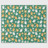 Schattigee Halloween Ghost bloemenpatroon Cadeaupapier (Vlak)