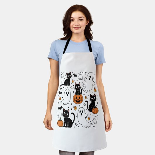 Schattigee Halloween Ghost Boo Cat Schort (Gedragen)