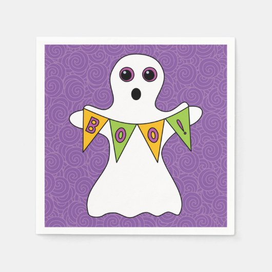 Schattigee Halloween Ghost Boo Paarse Party Servet (Voorkant)