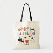 Schattigee Halloween Ghost, Cat, Bat en Pumpkins Tote Bag (Voorkant)