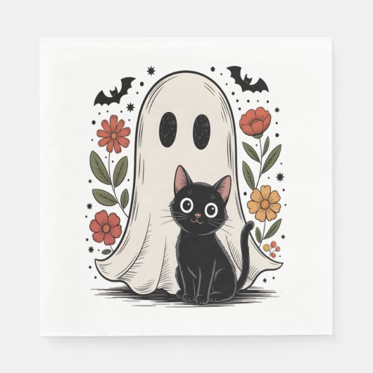 Schattigee Halloween Ghost & Cat Servet (Voorkant)