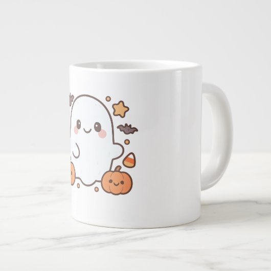Schattigee Halloween Ghost Clipart, Leuk en Schatt Grote Koffiekop (Voorkant rechts)