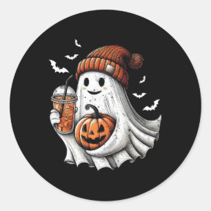 Schattigee Halloween Ghost Drink Koffiepompoen Hal Ronde Sticker
