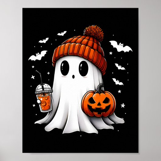 Schattigee Halloween Ghost Drink Pompoen Poster (Voorkant)