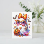 Schattigee Halloween Ghost Drink Pumpkin Spooky 20 Feestdagenkaart (Staand voorkant)