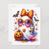 Schattigee Halloween Ghost Drink Pumpkin Spooky 20 Feestdagenkaart (Voorkant / Achterkant)