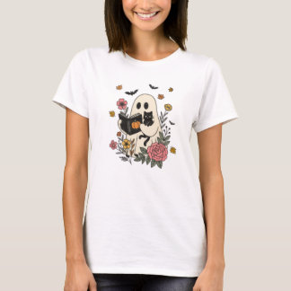 Schattigee Halloween Ghost en Black Cat Floral T-S T-shirt