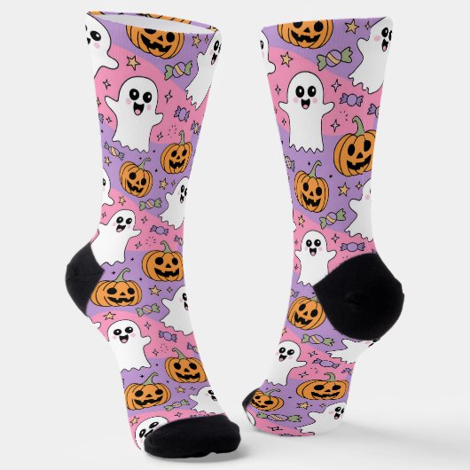 Schattigee Halloween Ghost en Pompoen Sokken (Gebogen)