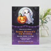 Schattigee Halloween Ghost en Pumpkin Verjaardagsf Kaart (Staand voorkant)