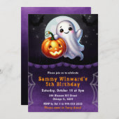 Schattigee Halloween Ghost en Pumpkin Verjaardagsf Kaart (Voorkant / Achterkant)