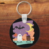 Schattigee Halloween Ghost en Snoep Vrienden Sleutelhanger (Achterkant)