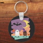 Schattigee Halloween Ghost en Snoep Vrienden Sleutelhanger (Voorkant)