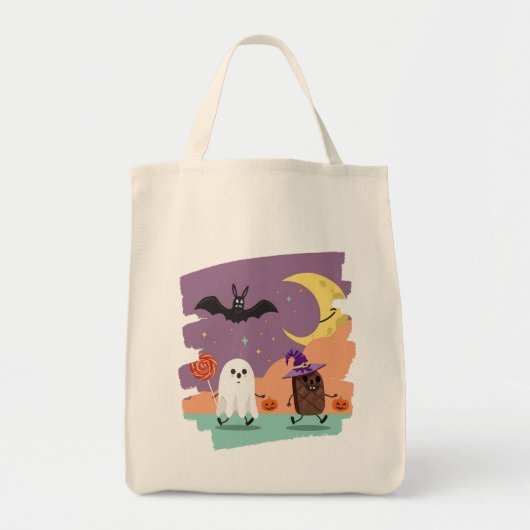 Schattigee Halloween Ghost en Snoep Vrienden Tote Bag (Voorkant)
