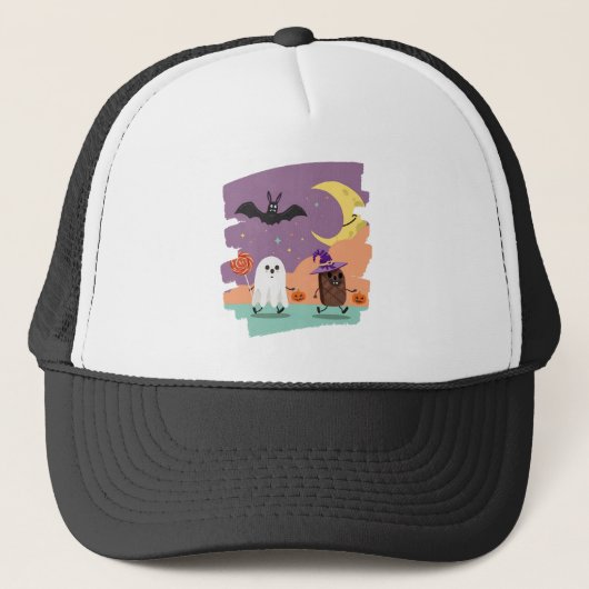 Schattigee Halloween Ghost en Snoep Vrienden Trucker Pet (Voorkant)