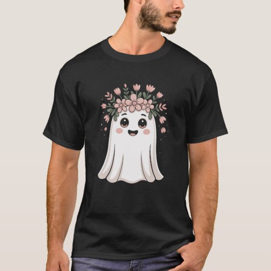 Schattigee Halloween Ghost Floral Girls T-shirt –  (Voorkant)