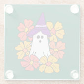 Schattigee Halloween Ghost Flower Krans Glazen Onderzetter (Achterkant)