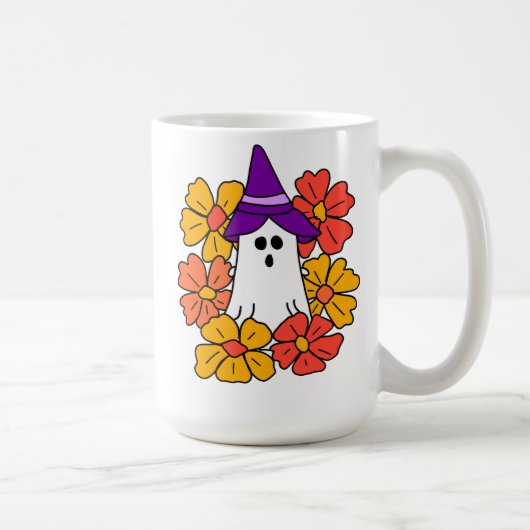 Schattigee Halloween Ghost Flower Krans Koffiemok (Rechts)