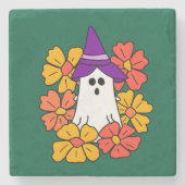 Schattigee Halloween Ghost Flower Krans Stenen Onderzetter (Voorkant)