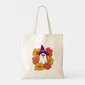 Schattigee Halloween Ghost Flower Krans Tote Bag (Achterkant)