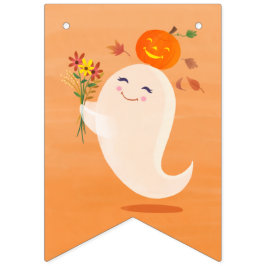 Schattigee Halloween Ghost & Flowers Vlaggetjes