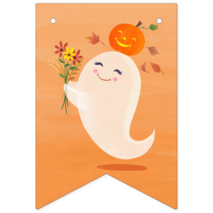 Schattigee Halloween Ghost & Flowers Vlaggetjes