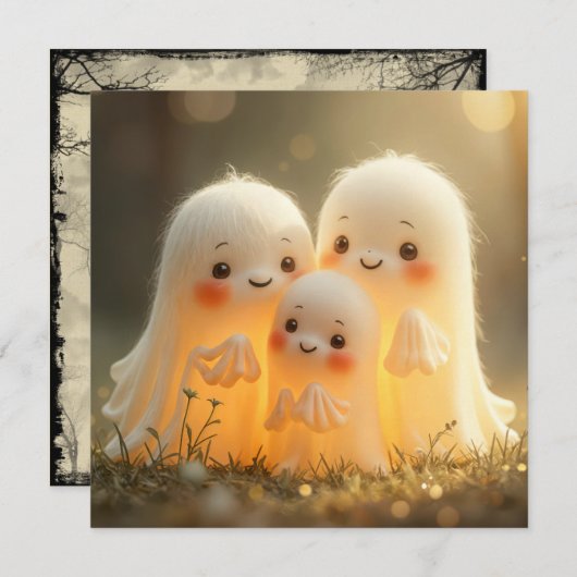 Schattigee Halloween Ghost Group Kaart (Voorkant / Achterkant)