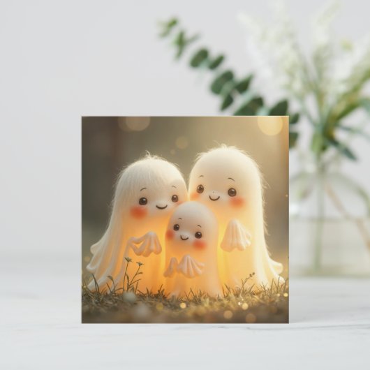 Schattigee Halloween Ghost Group Kaart (Staand voorkant)