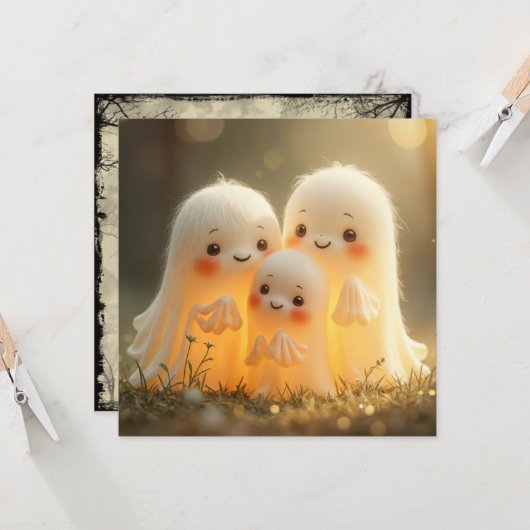 Schattigee Halloween Ghost Group Kaart (Voorkant / Achterkant in situ)